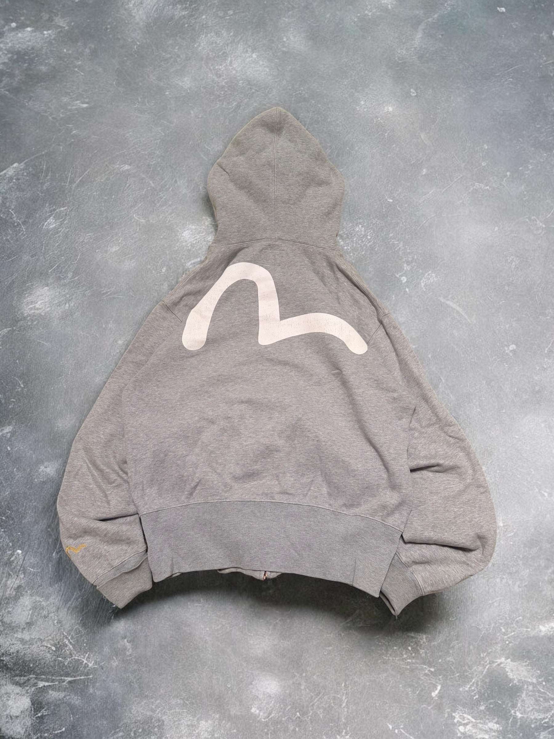 Evisu Vintage Back Print White Grey Zip up Hoodie