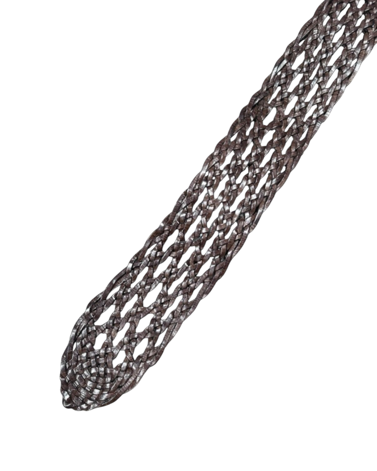 Vintage Brown Braided Leather Belt with Brass Buckle - 32W