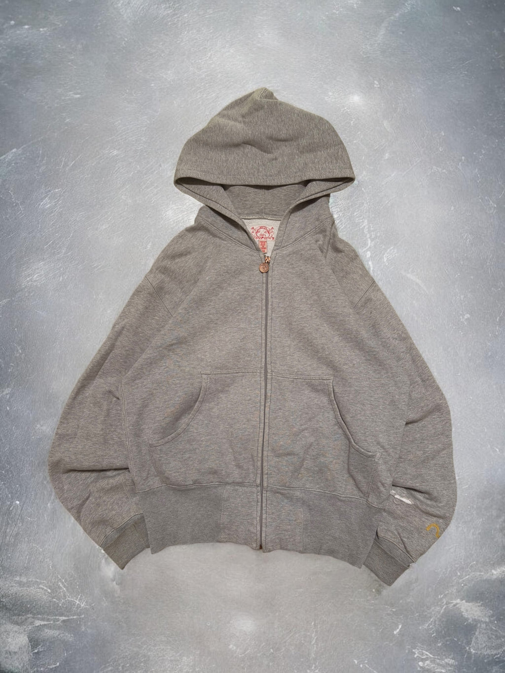 Evisu Vintage Back Print White Grey Zip up Hoodie