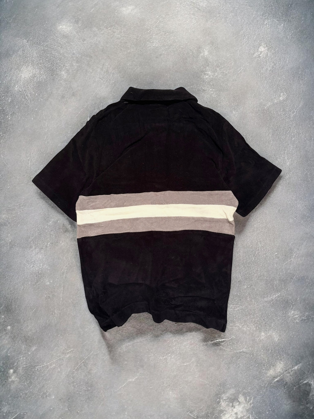 Vintage BAPE Black Cotton Cream Striped Polo Shirt