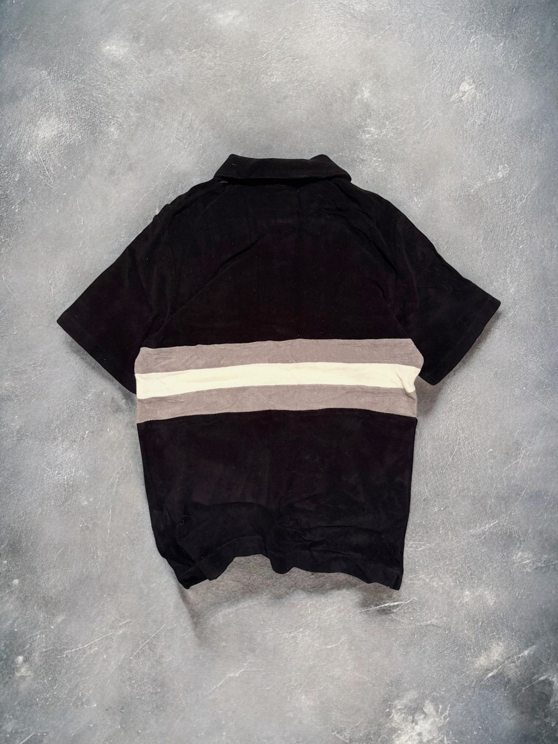 Vintage BAPE Black Cotton Cream Striped Polo Shirt