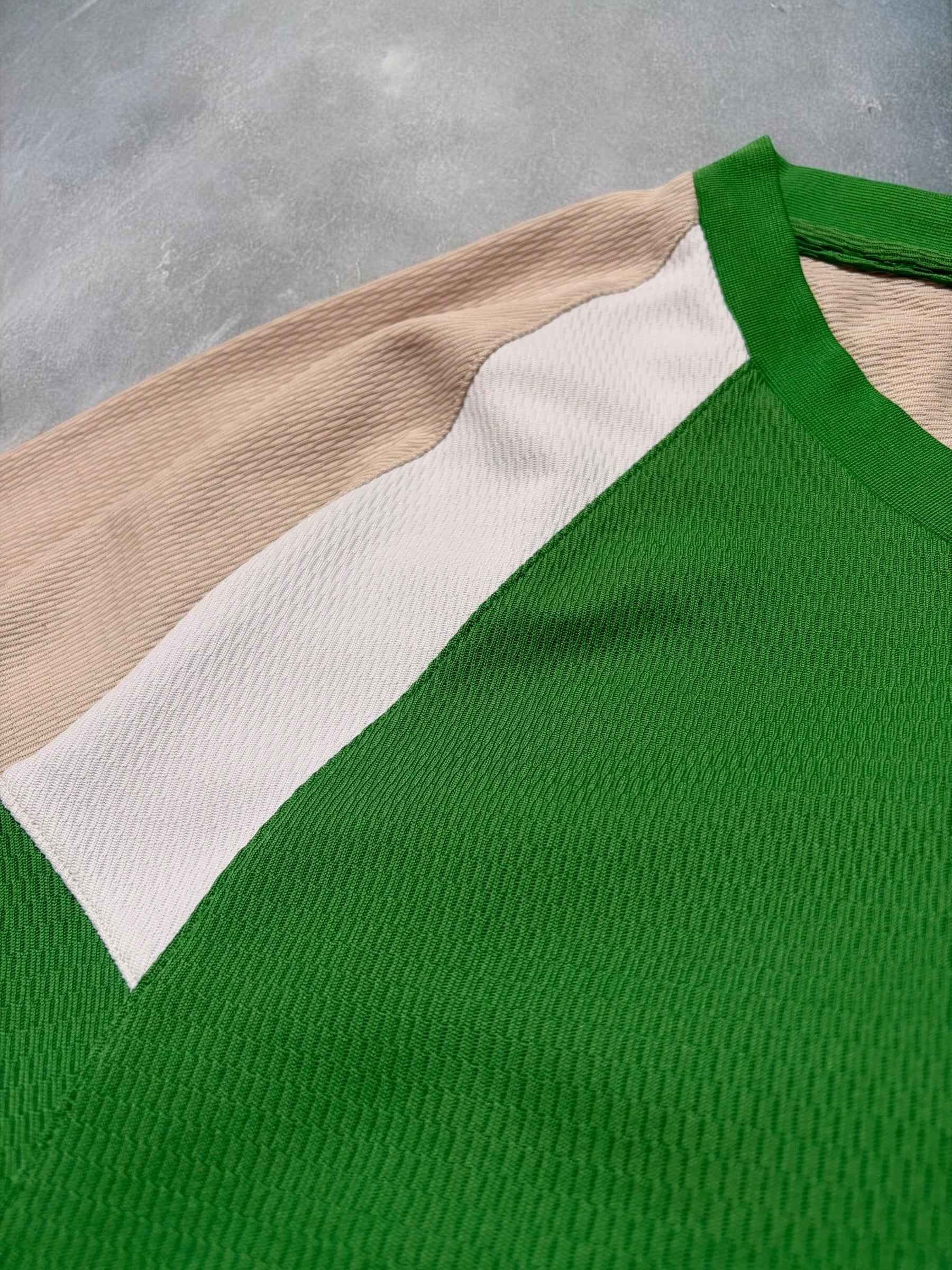 Vintage Early 2000s Nike Sphere Dry Green, Cream & White Panelled Tee