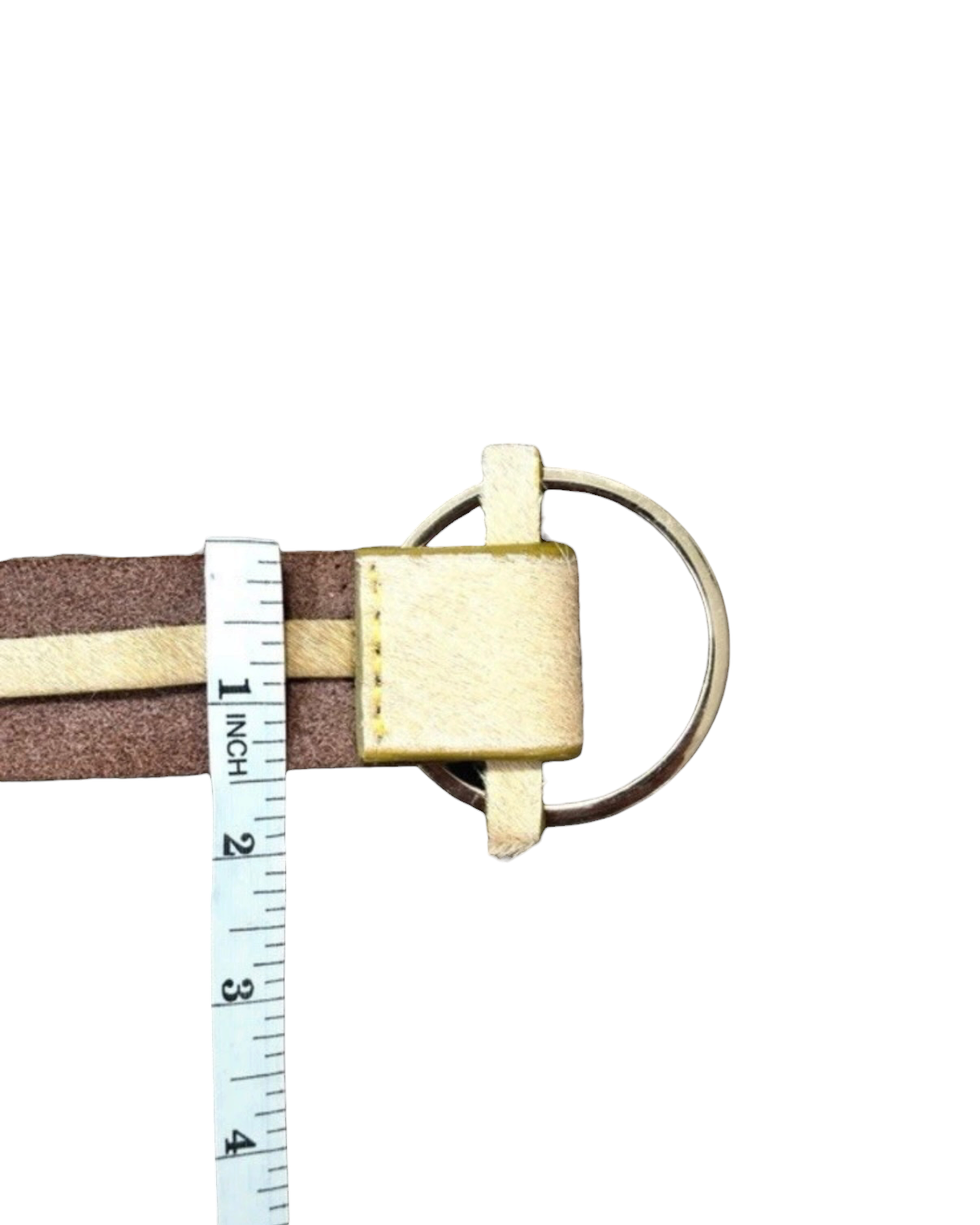 Vintage River Island Yellow Faux-Fur Leather Belt with Gold Ring Buckle - 30W