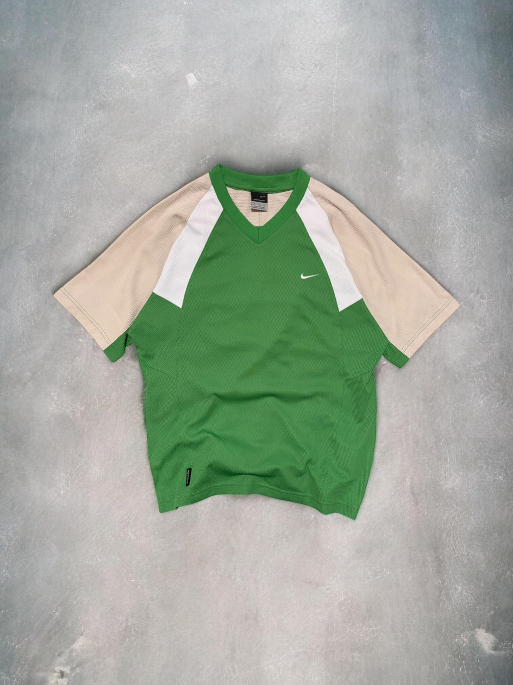 Vintage Early 2000s Nike Sphere Dry Green, Cream & White Panelled Tee