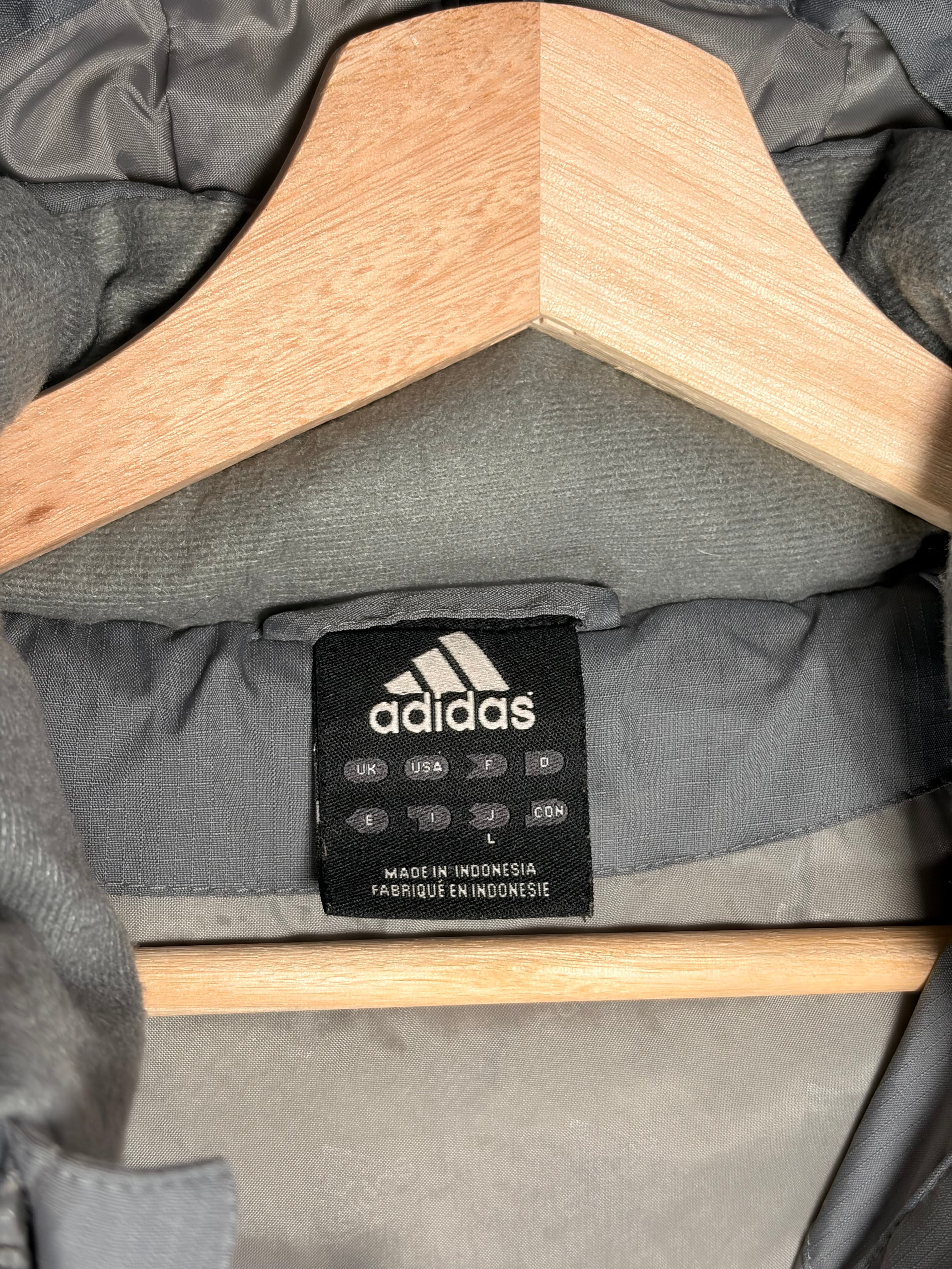 Adidas Vintage Grey & Yellow Trim Lined Puffer Coat