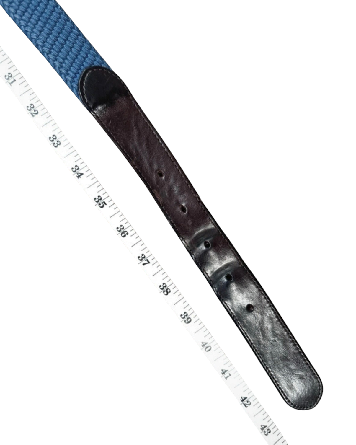 Hackett London Leather & Blue Woven Canvas Belt - 38W
