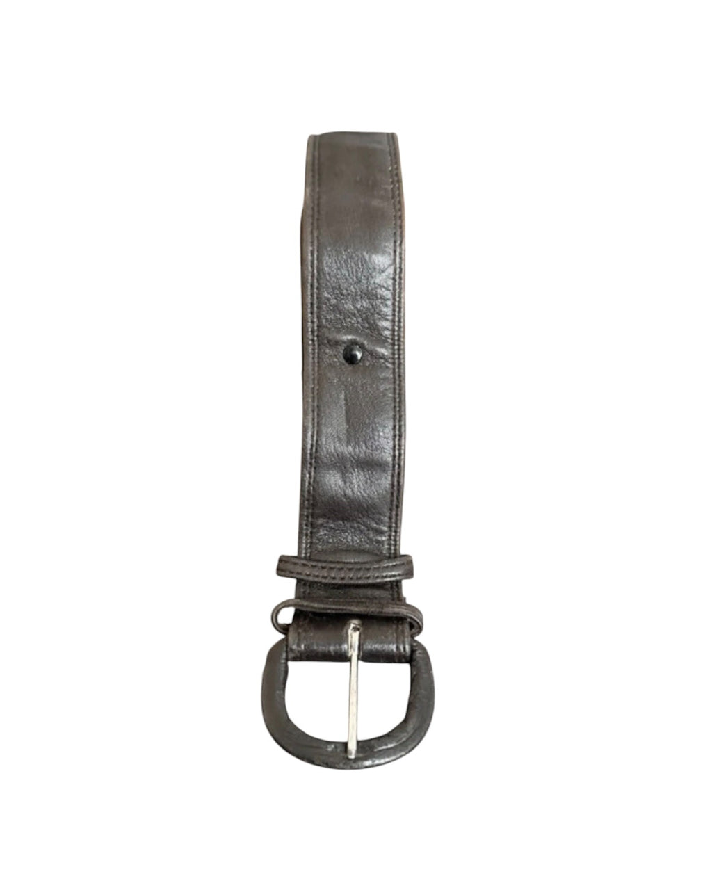 Vintage soft Brown Genuine Leather Belt With Rounded Buckle - 40W