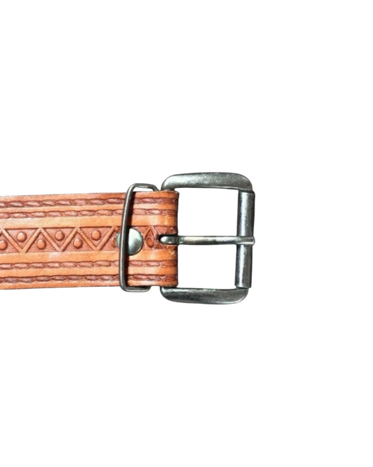 Vintage Brown Patterned Statement Leather Belt - 32W