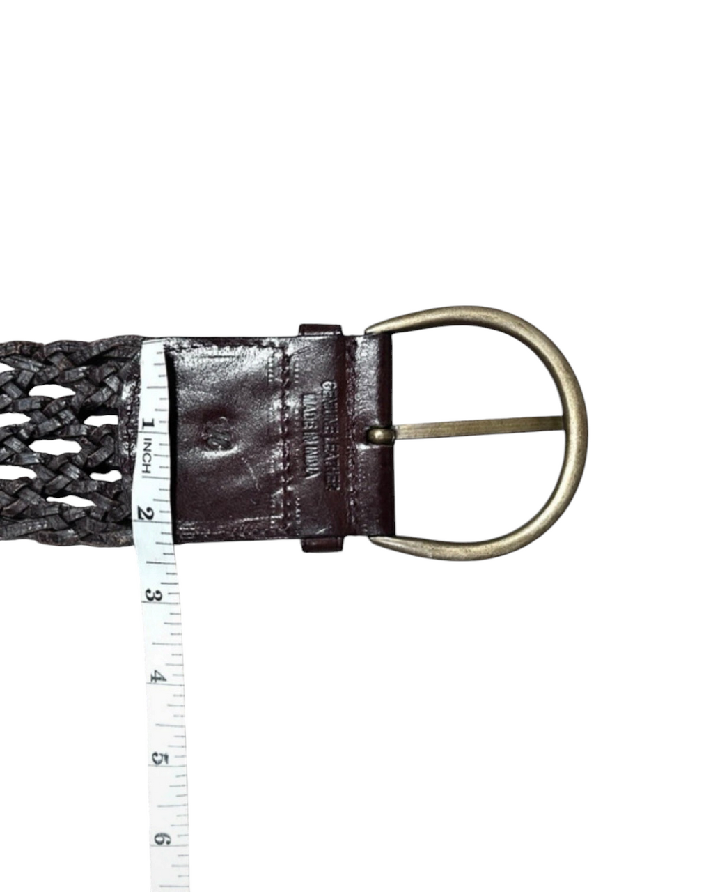 Vintage Brown Braided Leather Belt with Brass Buckle - 32W