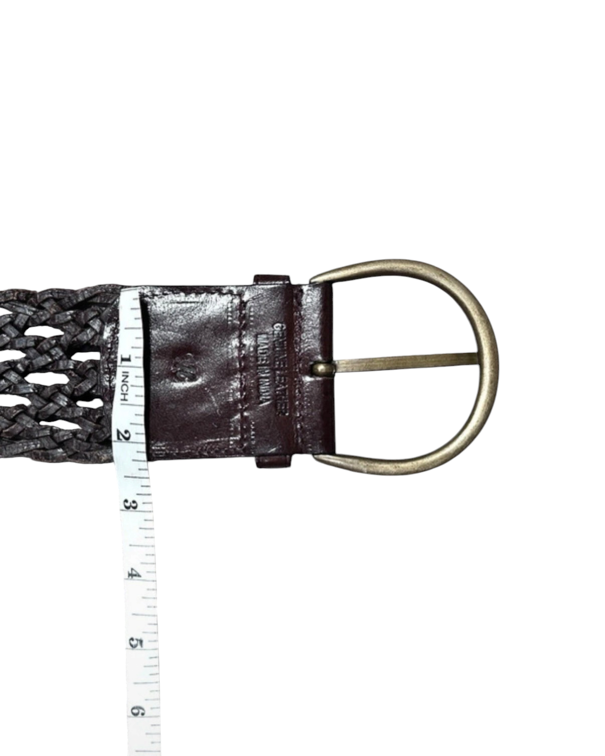 Vintage Brown Braided Leather Belt with Brass Buckle - 32W