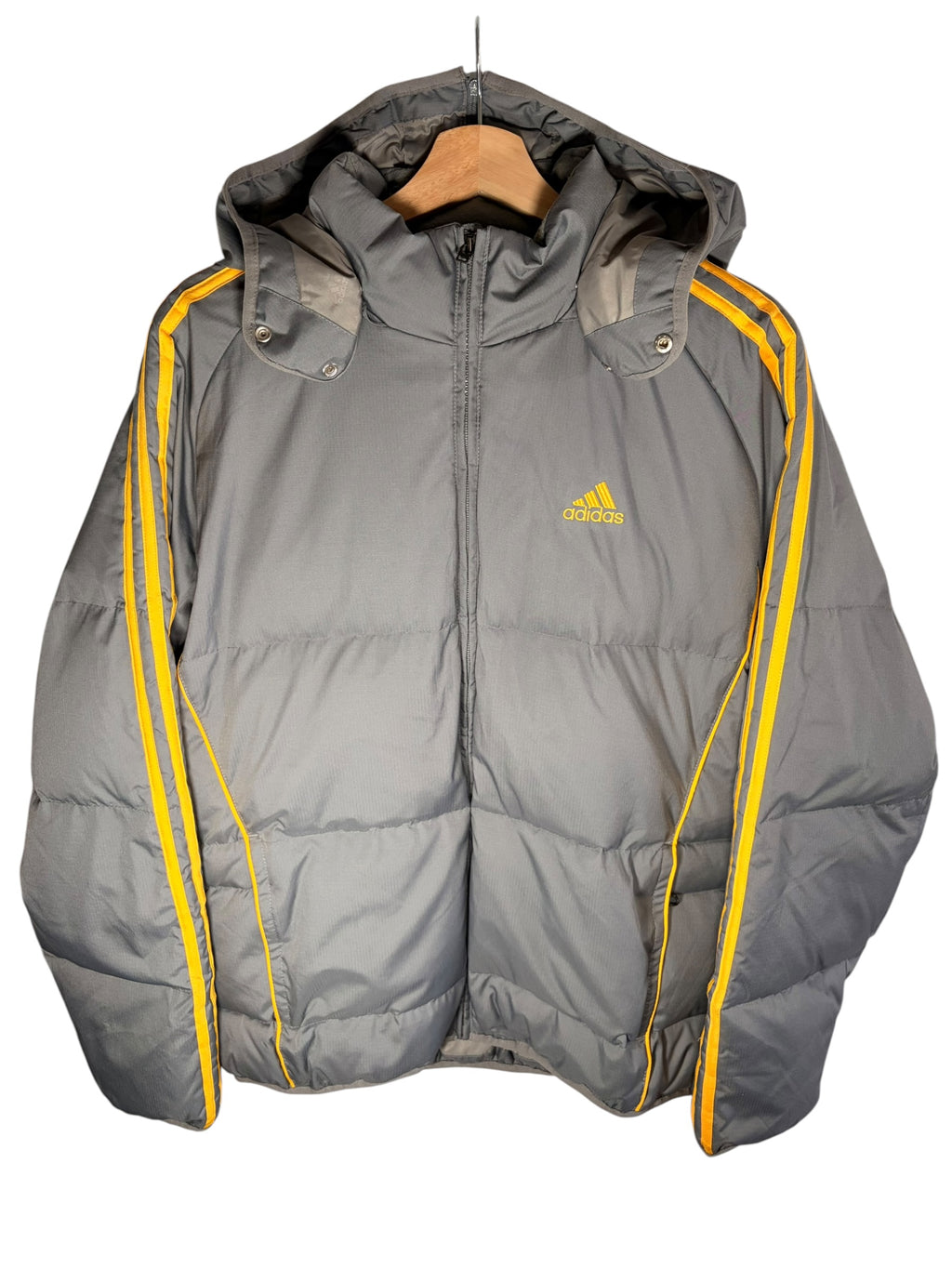 Adidas Vintage Grey & Yellow Trim Lined Puffer Coat