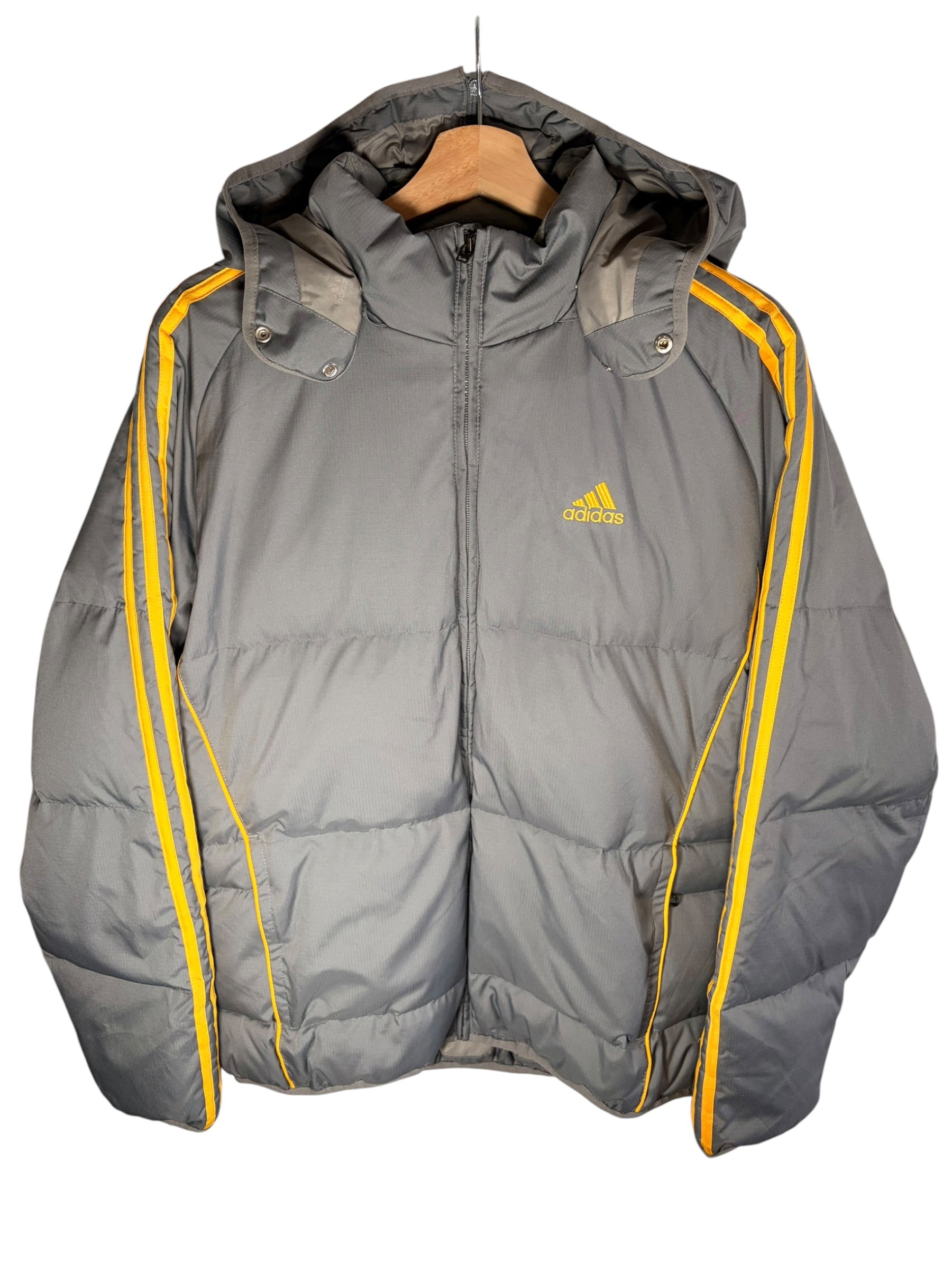 Adidas Vintage Grey & Yellow Trim Lined Puffer Coat
