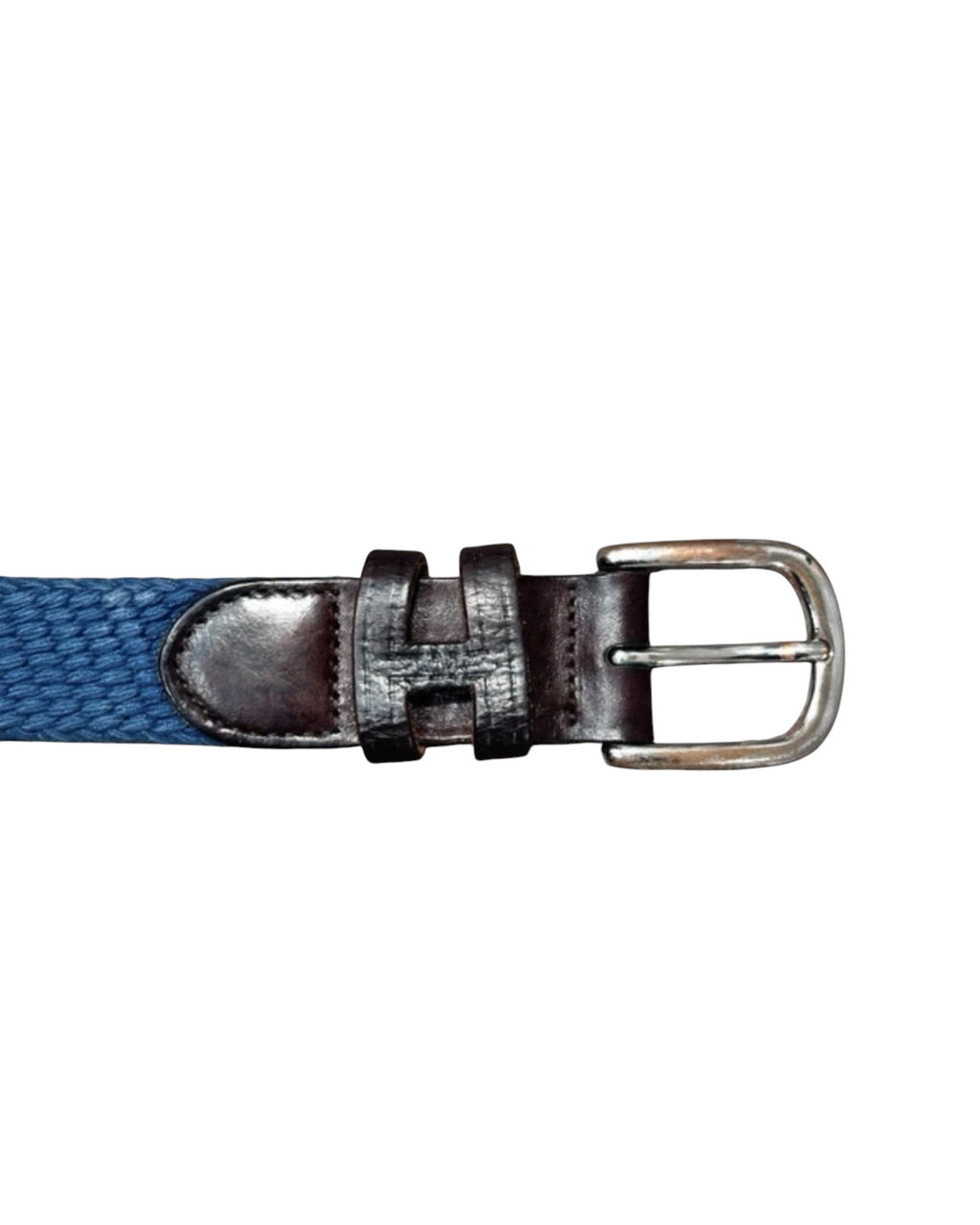 Hackett London Leather & Blue Woven Canvas Belt - 38W