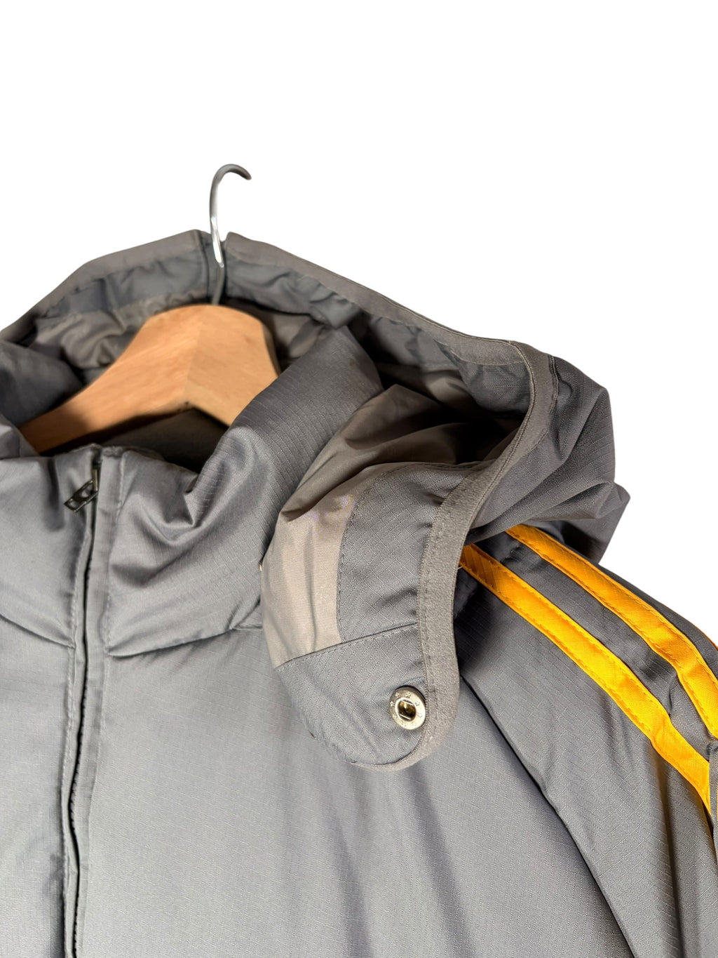 Adidas Vintage Grey & Yellow Trim Lined Puffer Coat
