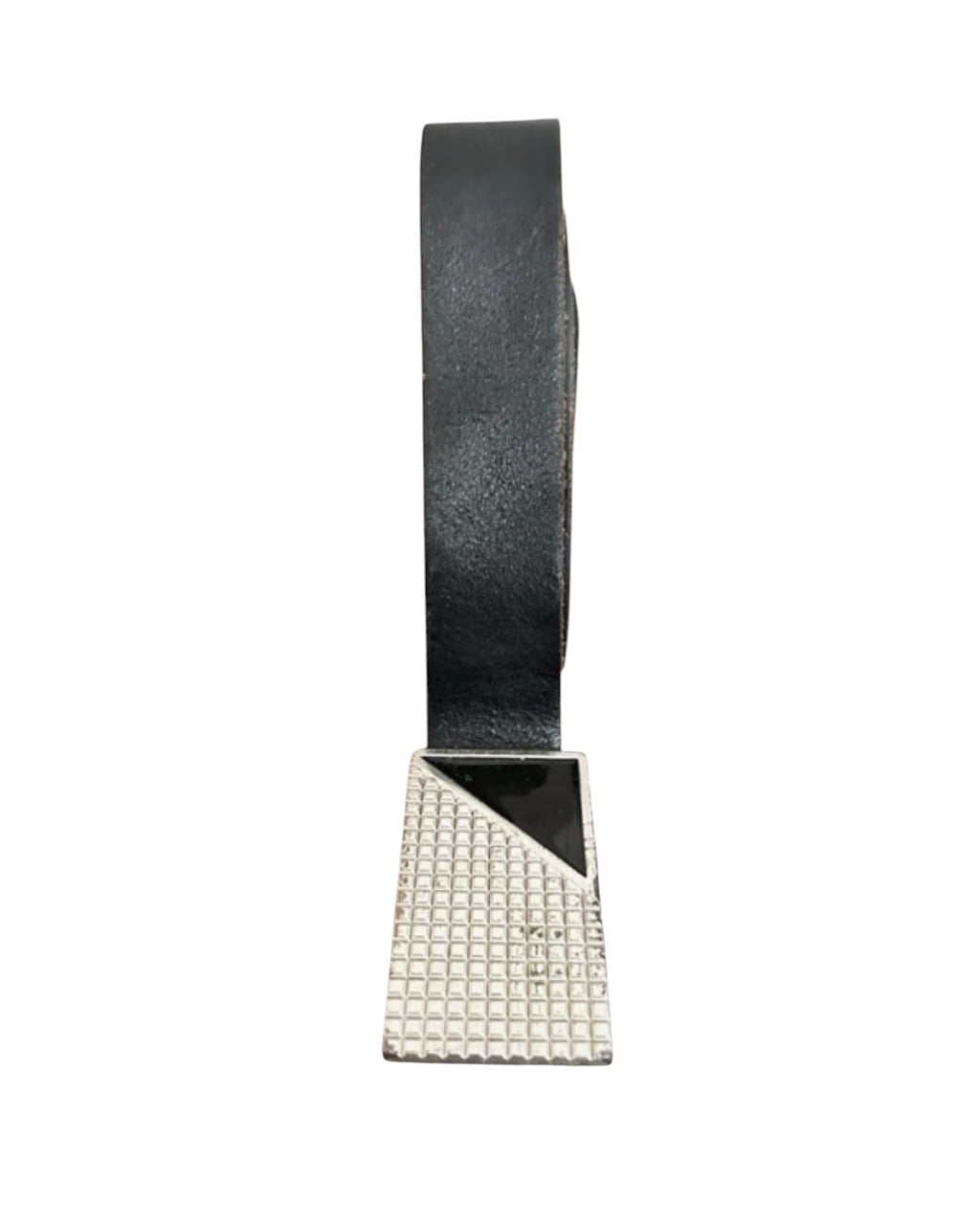 Vintage River Island Black Leather Belt With Geometric Buckle - 34W