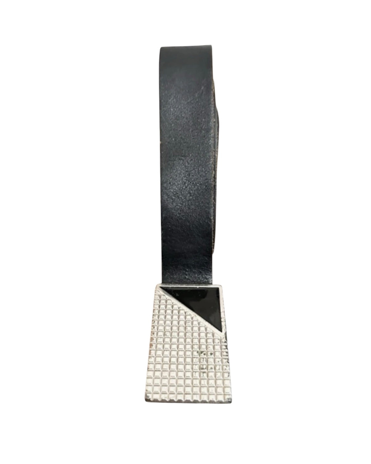 Vintage River Island Black Leather Belt With Geometric Buckle - 34W