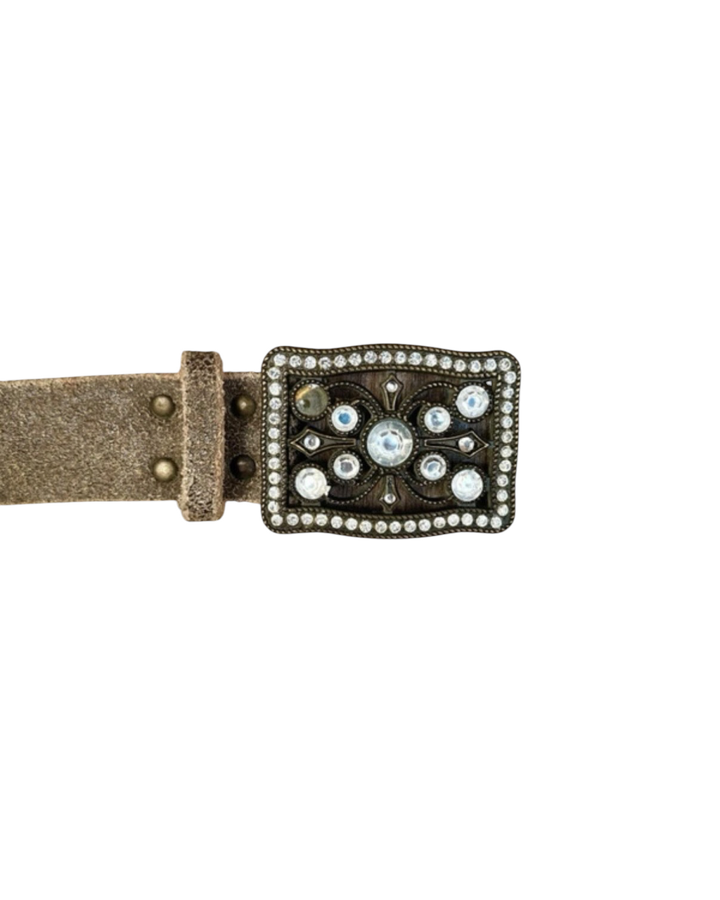 Vintage Worn Leather Belt with Embellished Buckle - 38