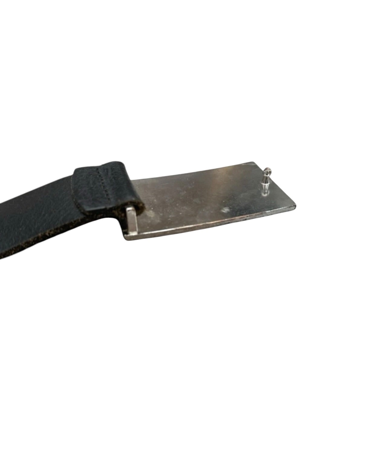 Vintage River Island Black Leather Belt With Geometric Buckle - 34W