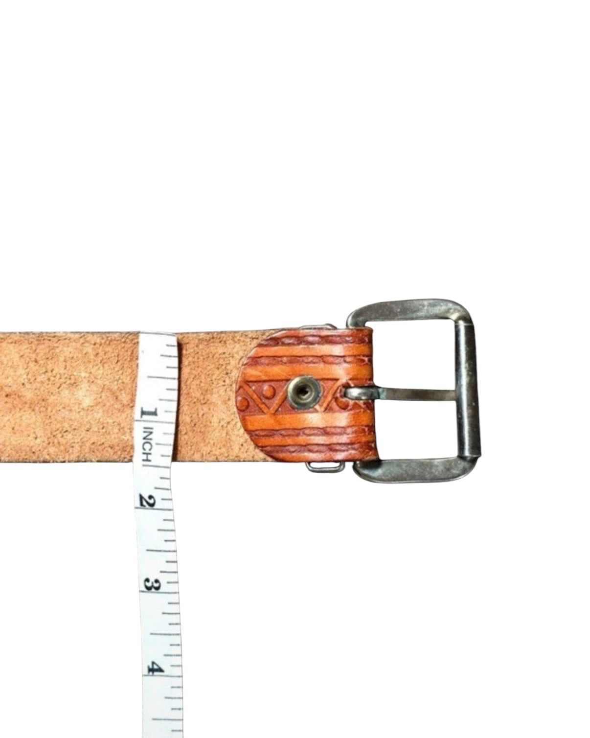 Vintage Brown Patterned Statement Leather Belt - 32W