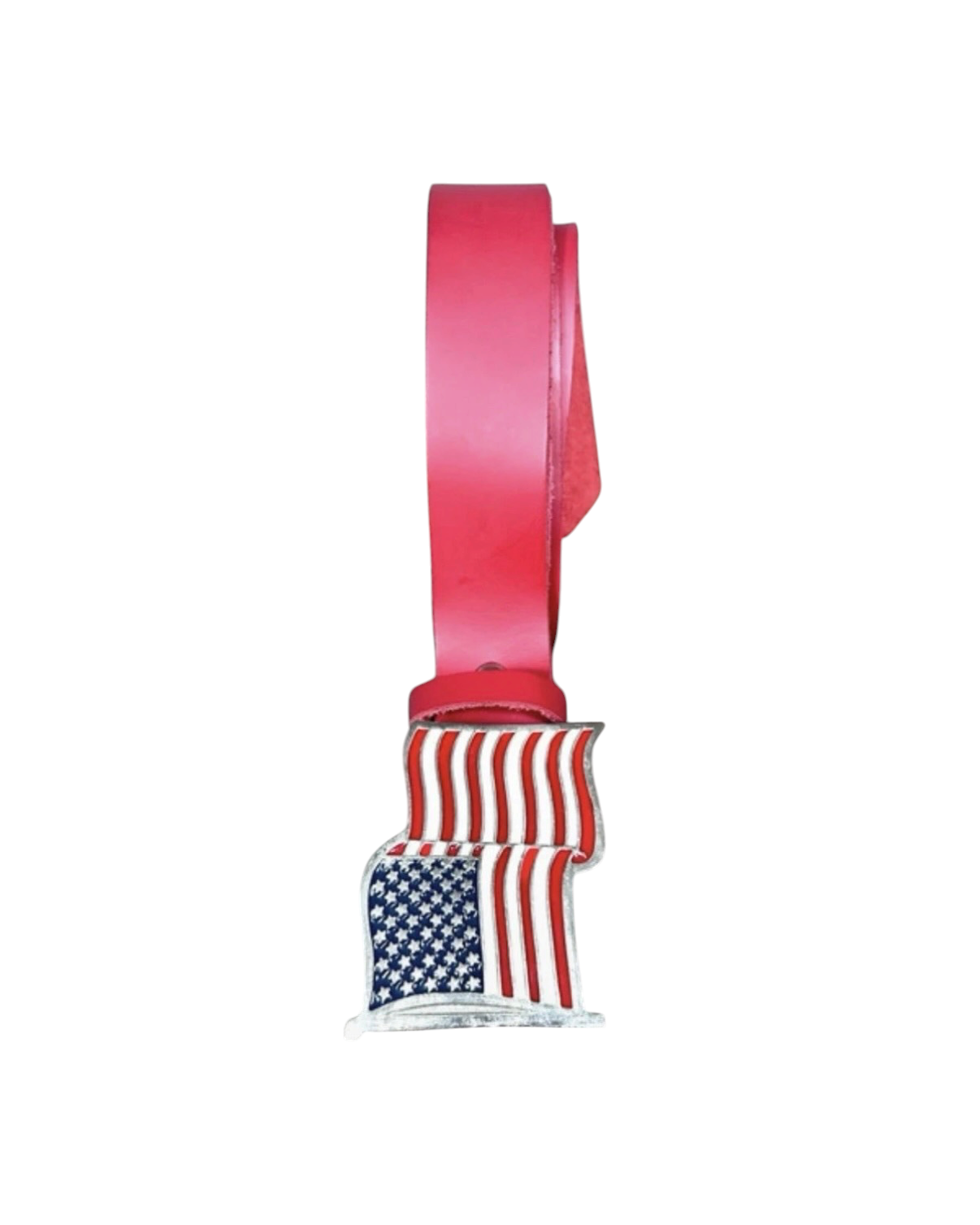 Vintage Red Leather Belt with American Flag Buckle - 36W