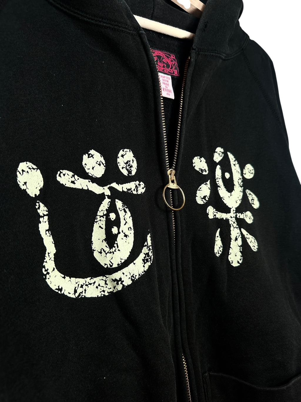 Evisu Vintage Print Zip Up Black Hoodie