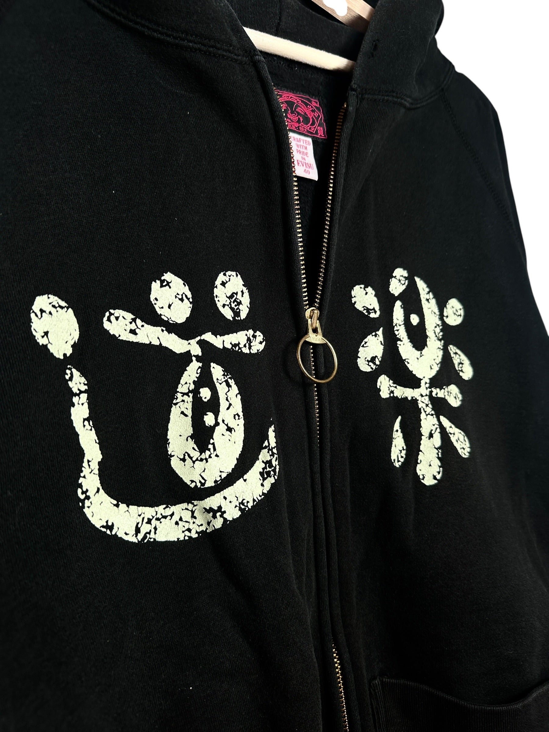 Evisu Vintage Print Zip Up Black Hoodie