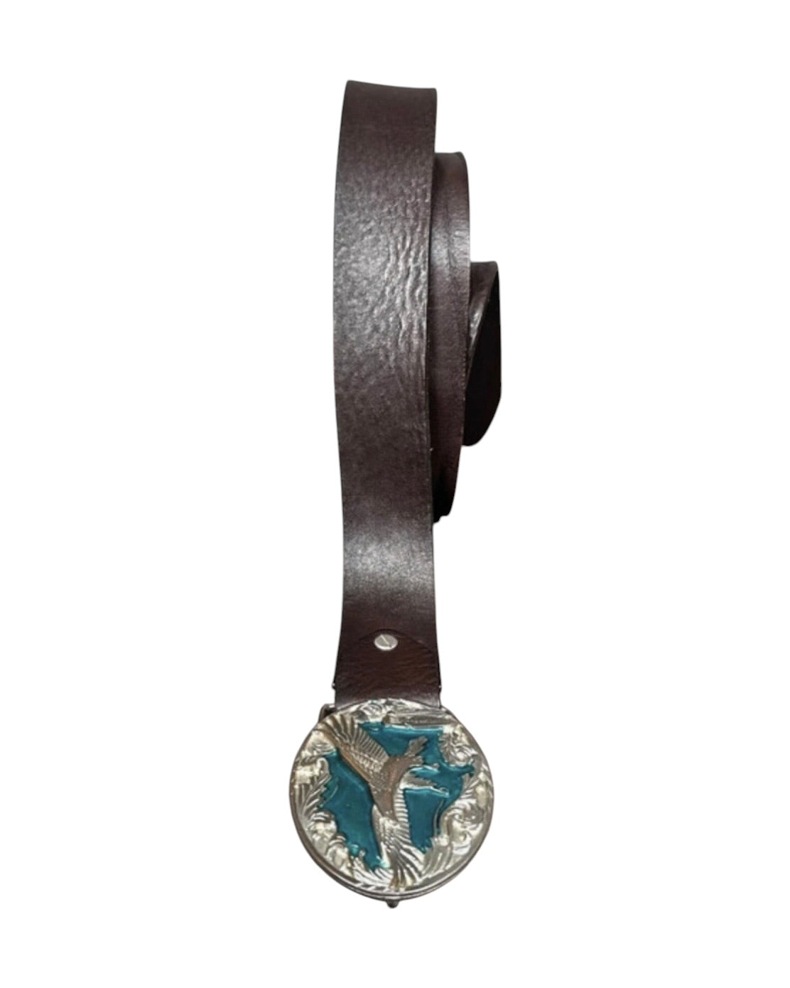 Vintage Western Leather Belt With Turquoise Bird Buckle - 42W