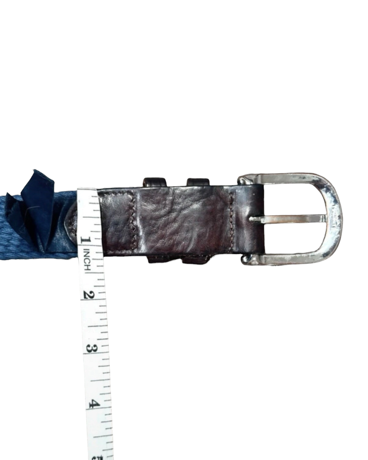 Hackett London Leather & Blue Woven Canvas Belt - 38W