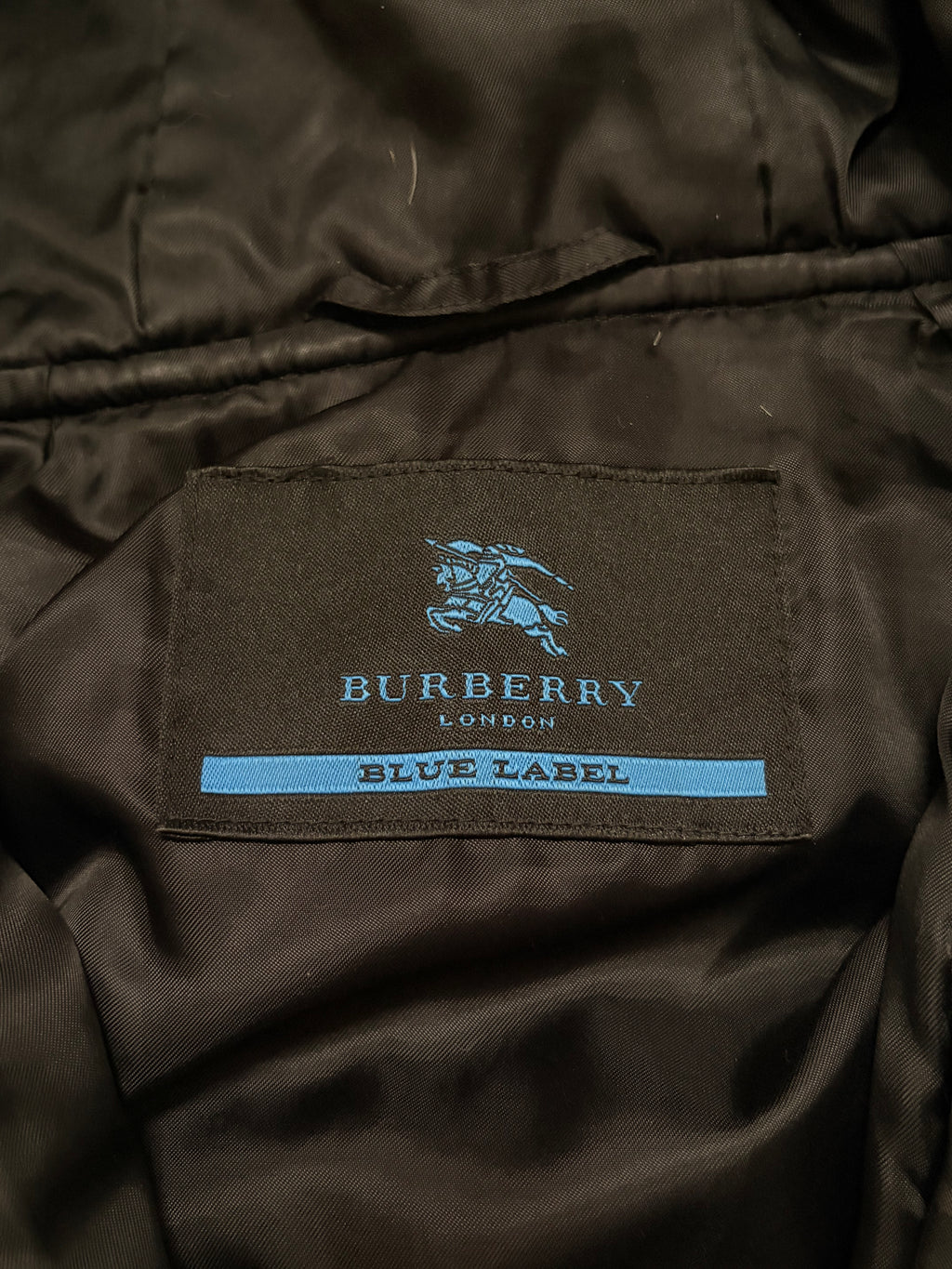 Vintage Burberry Blue Label Plaid Grey Fur Down Jacket
