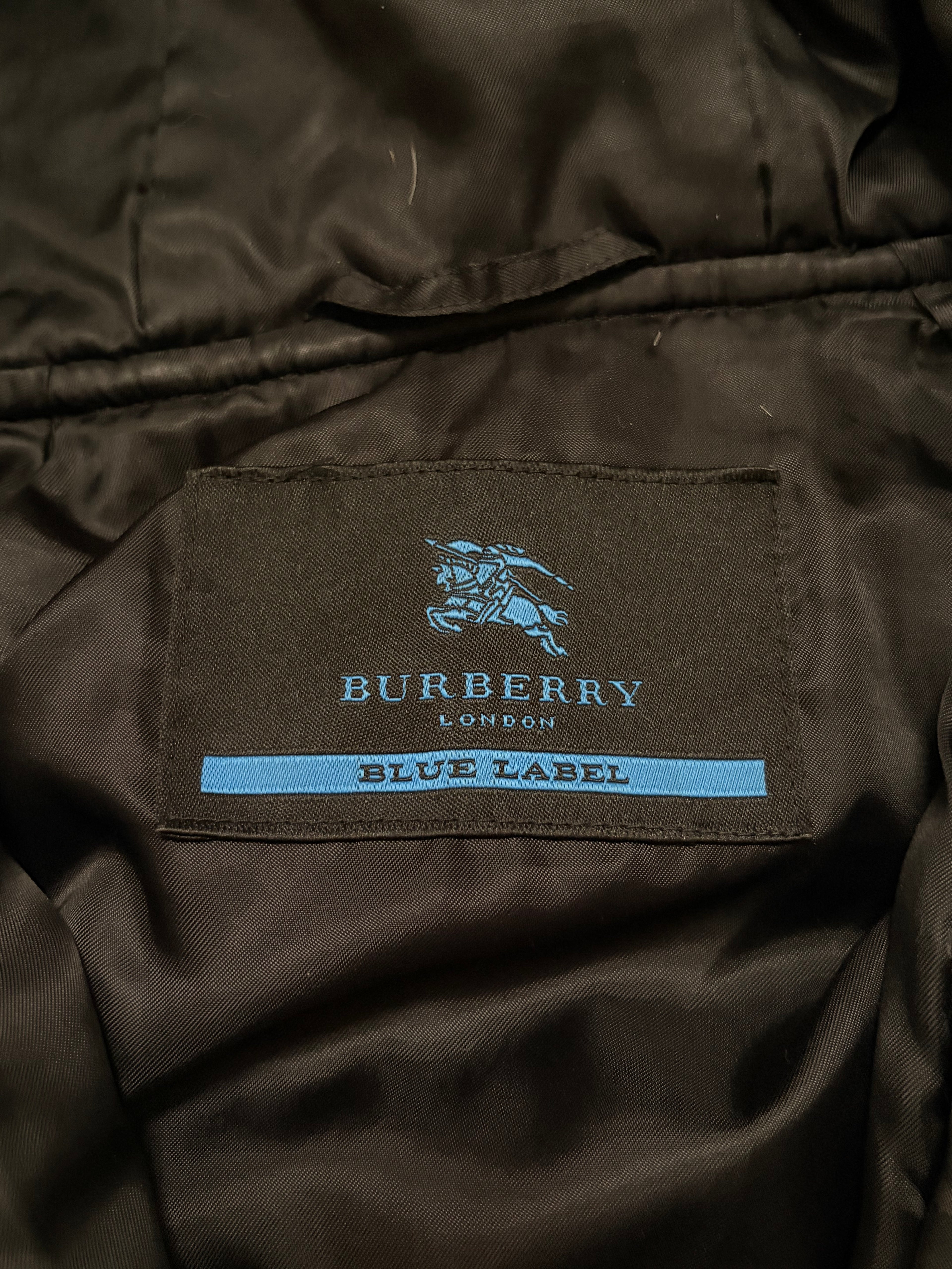 Vintage Burberry Blue Label Plaid Grey Fur Down Jacket