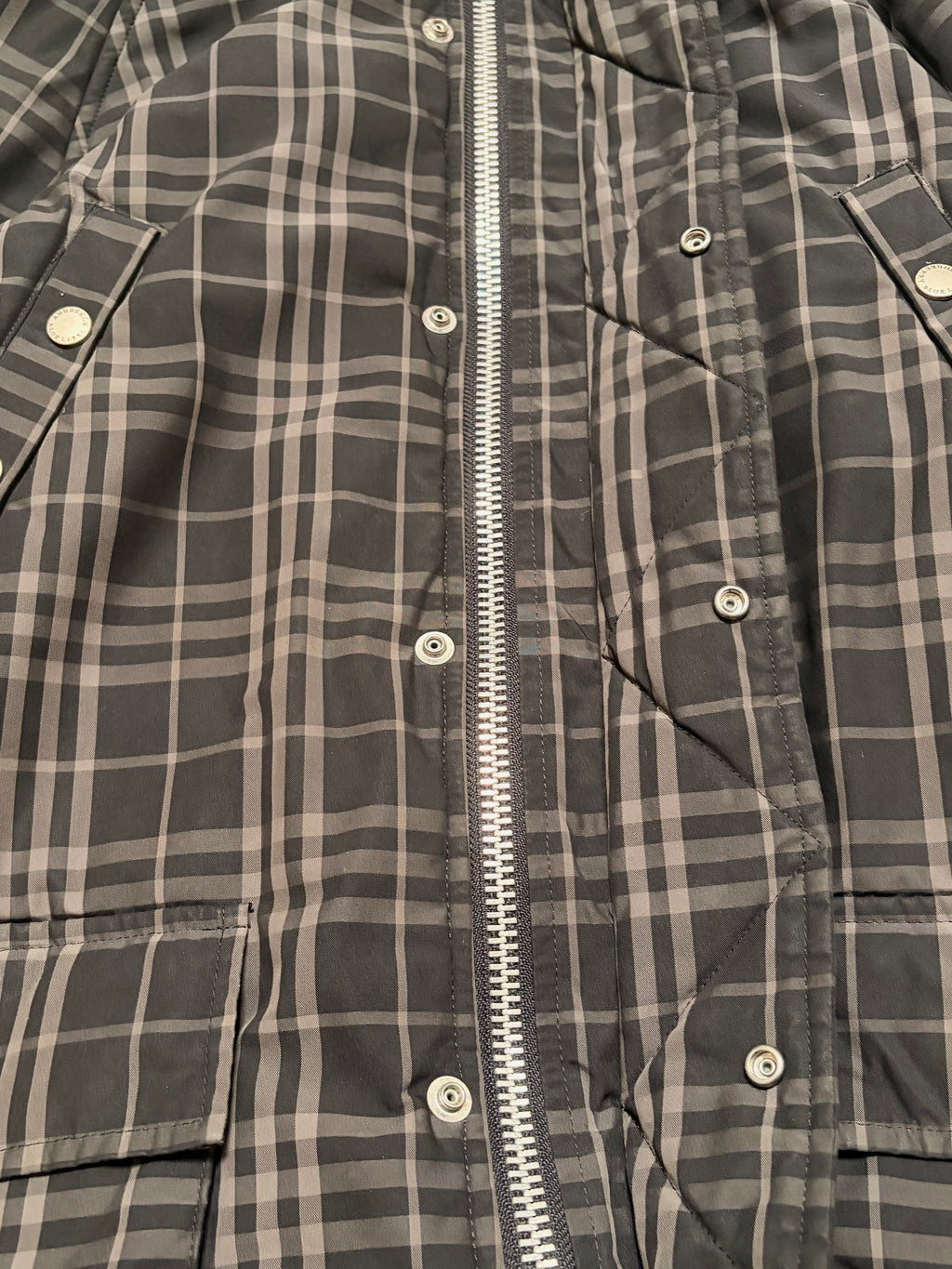 Vintage Burberry Blue Label Plaid Grey Fur Down Jacket
