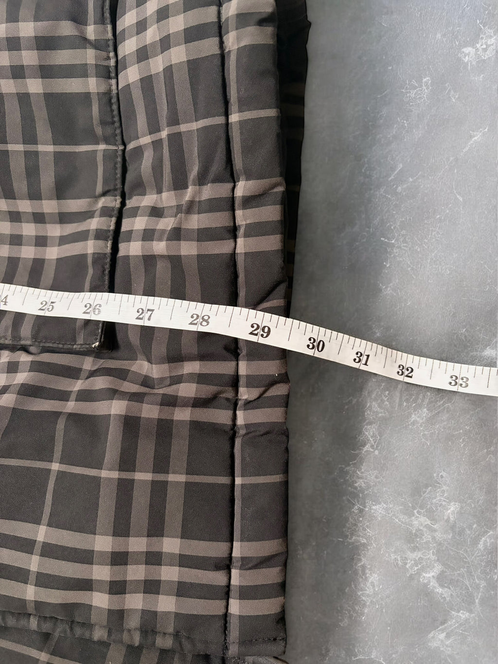 Vintage Burberry Blue Label Plaid Grey Fur Down Jacket