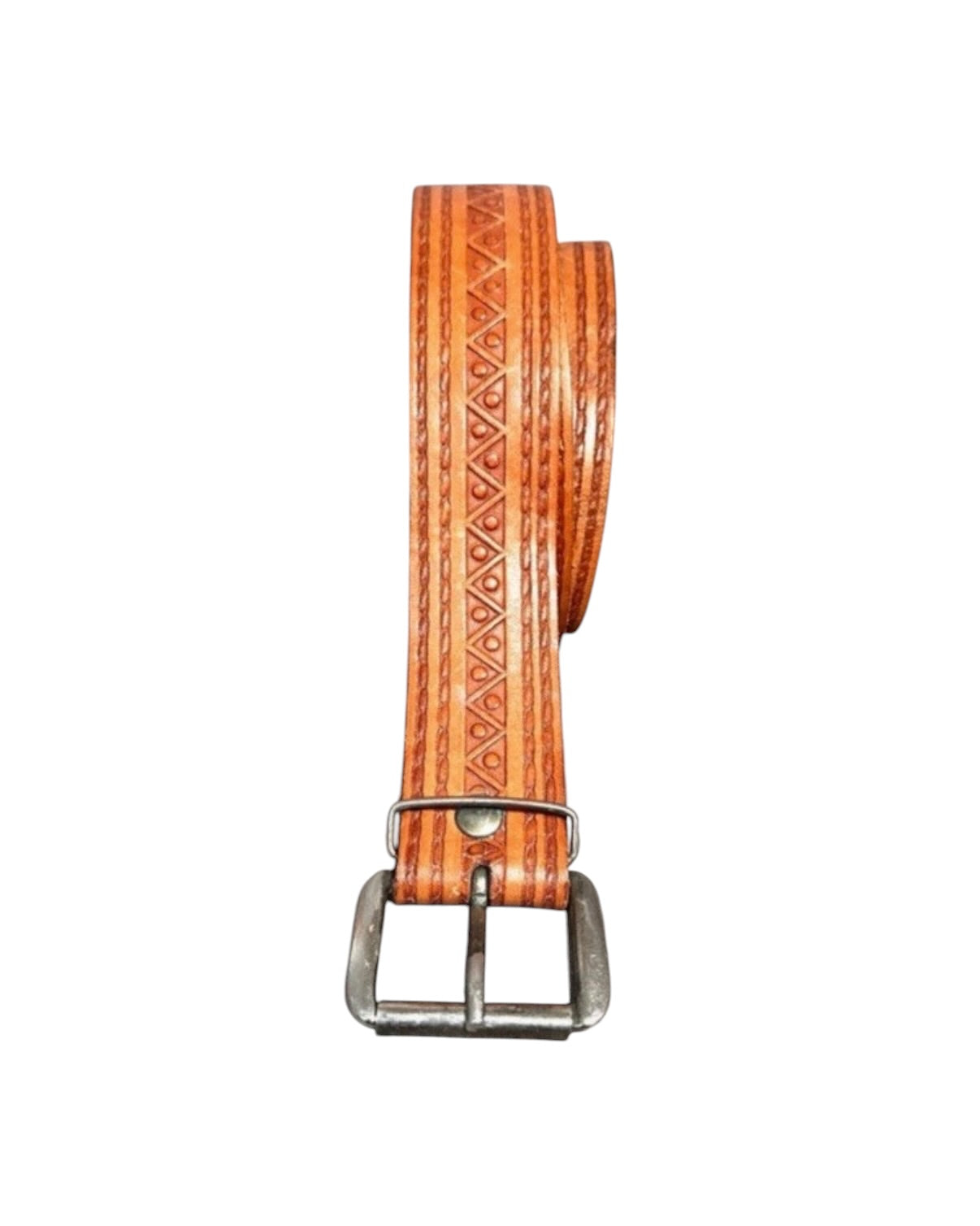 Vintage Brown Patterned Statement Leather Belt - 32W
