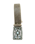 Vintage Worn Leather Belt with Embellished Buckle - 38