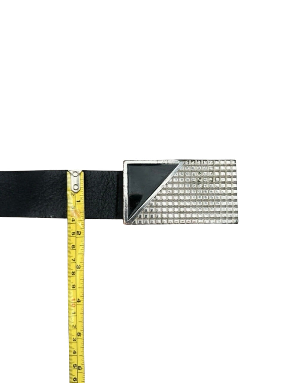 Vintage River Island Black Leather Belt With Geometric Buckle - 34W