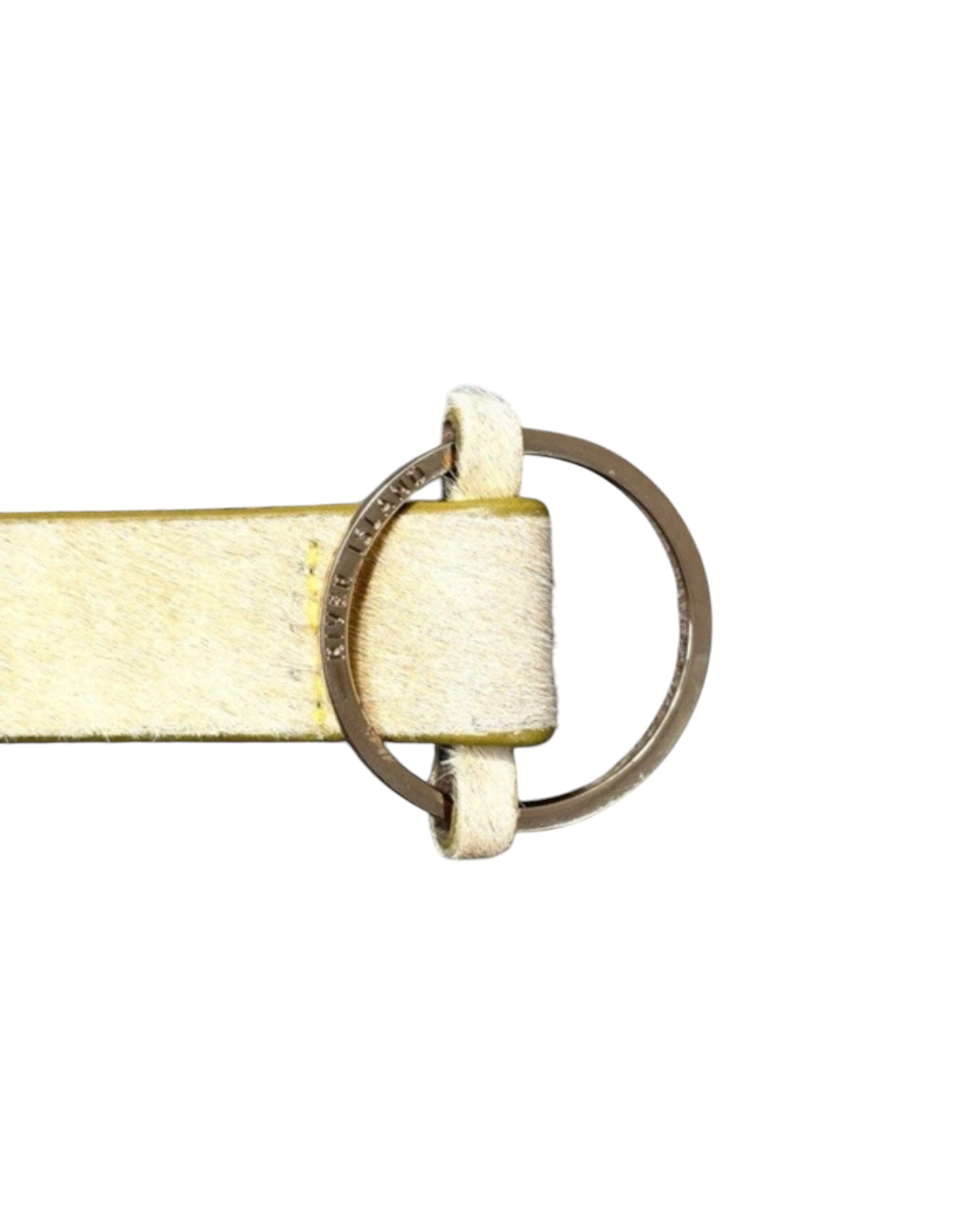 Vintage River Island Yellow Faux-Fur Leather Belt with Gold Ring Buckle - 30W