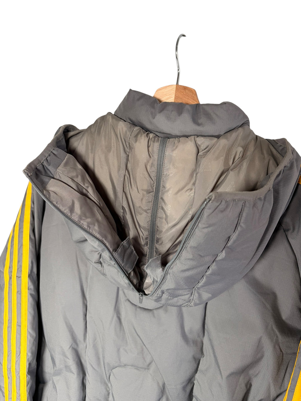 Adidas Vintage Grey & Yellow Trim Lined Puffer Coat