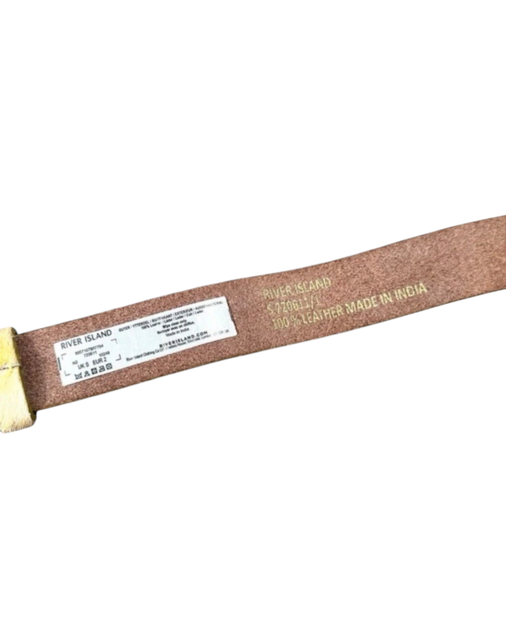 Vintage River Island Yellow Faux-Fur Leather Belt with Gold Ring Buckle - 30W