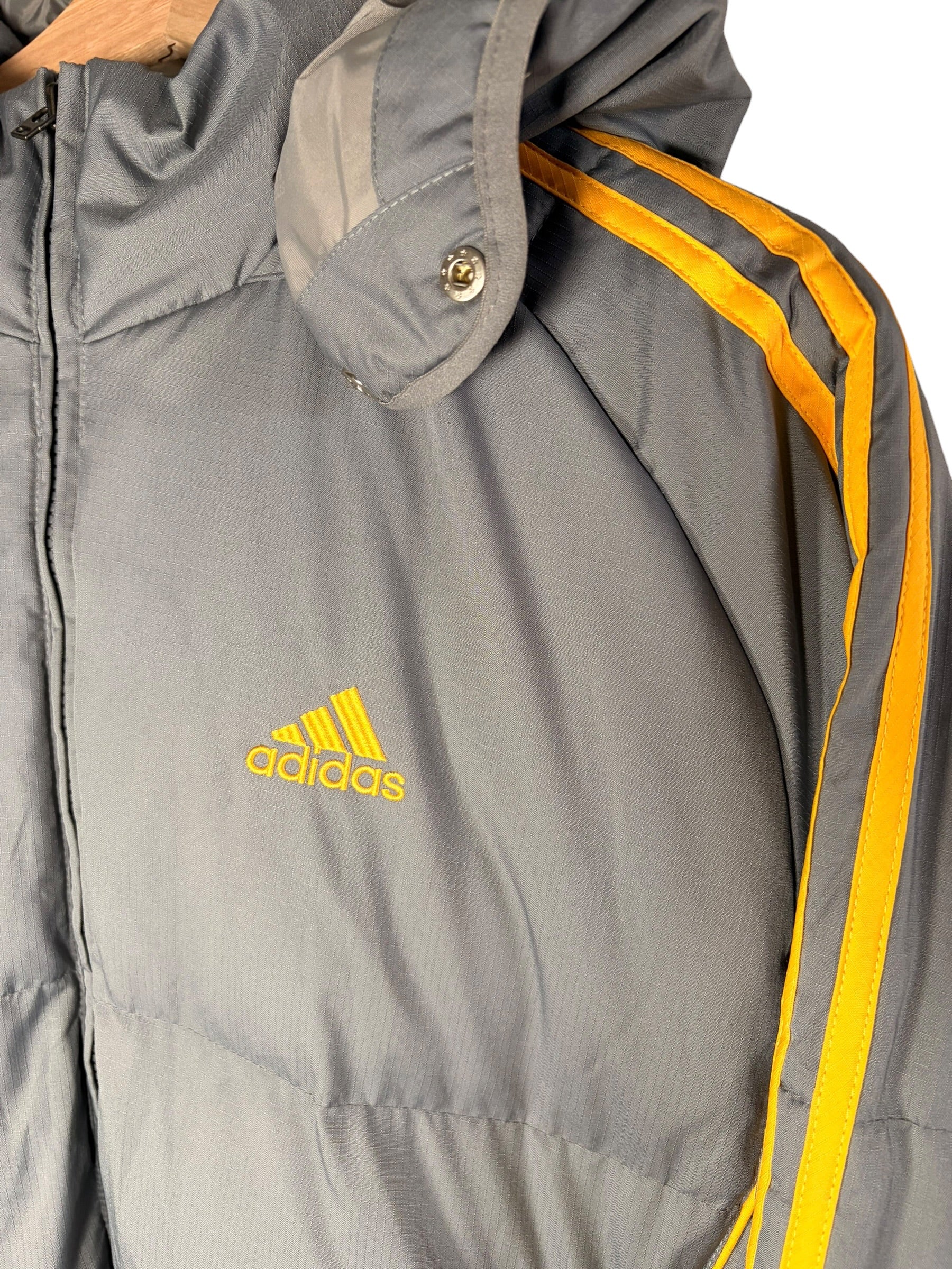 Adidas Vintage Grey & Yellow Trim Lined Puffer Coat