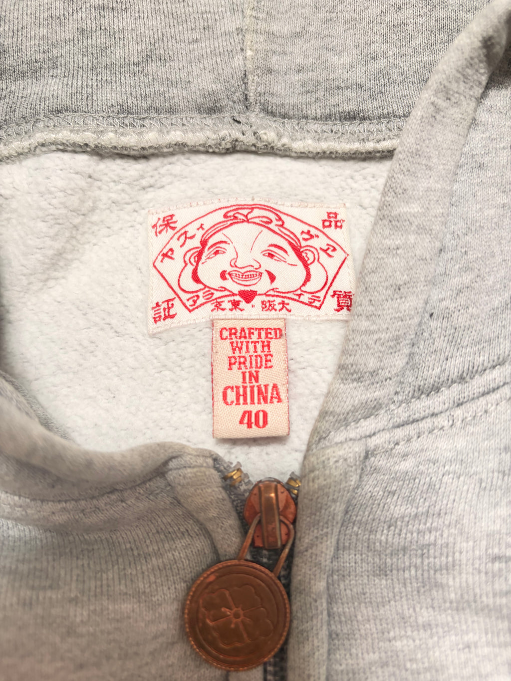 Evisu Vintage Back Print White Grey Zip up Hoodie