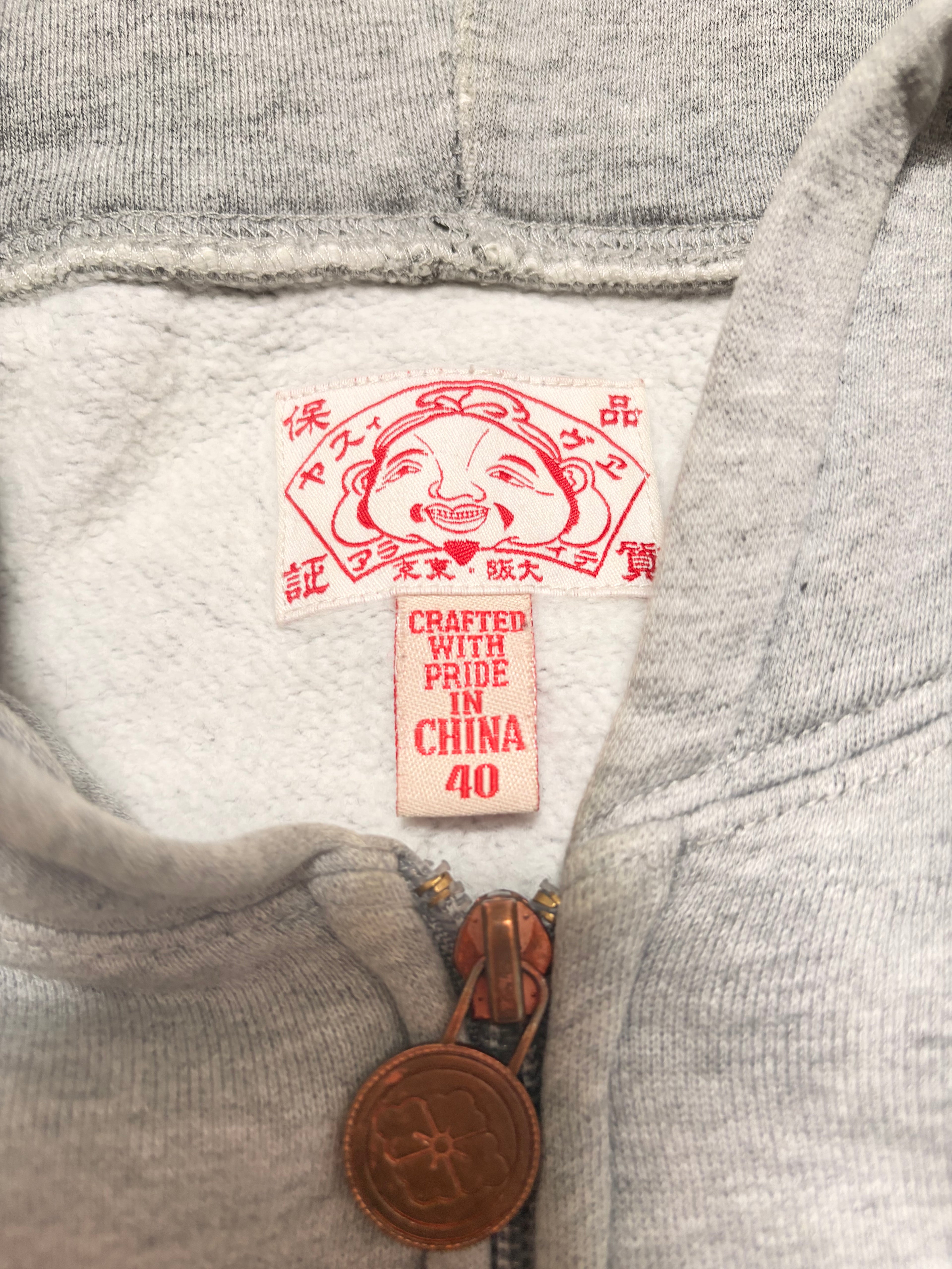 Evisu Vintage Back Print White Grey Zip up Hoodie