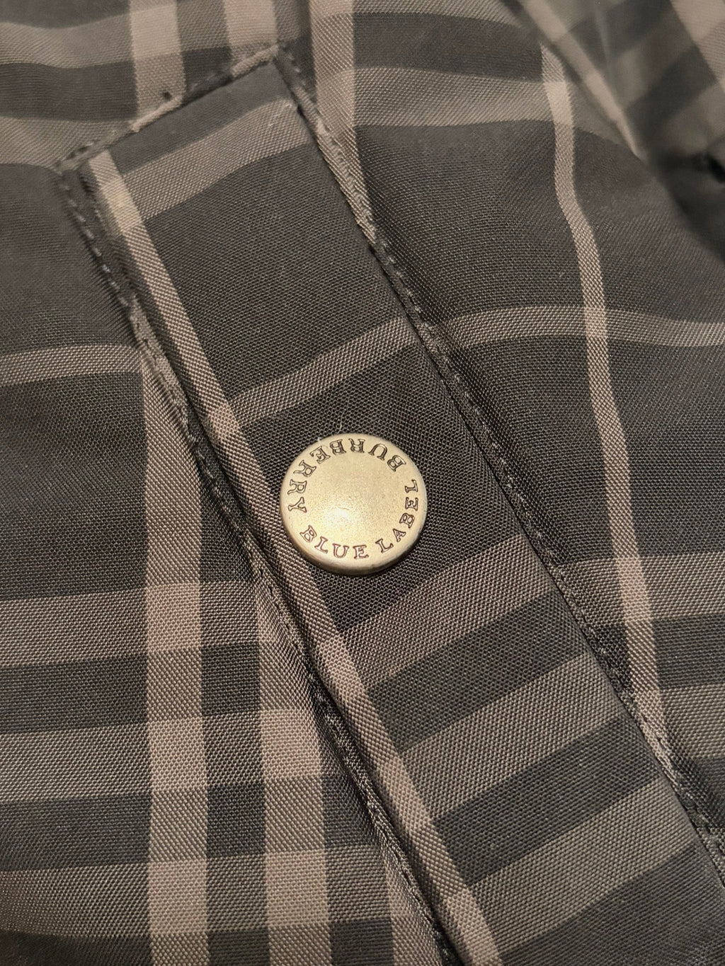 Vintage Burberry Blue Label Plaid Grey Fur Down Jacket