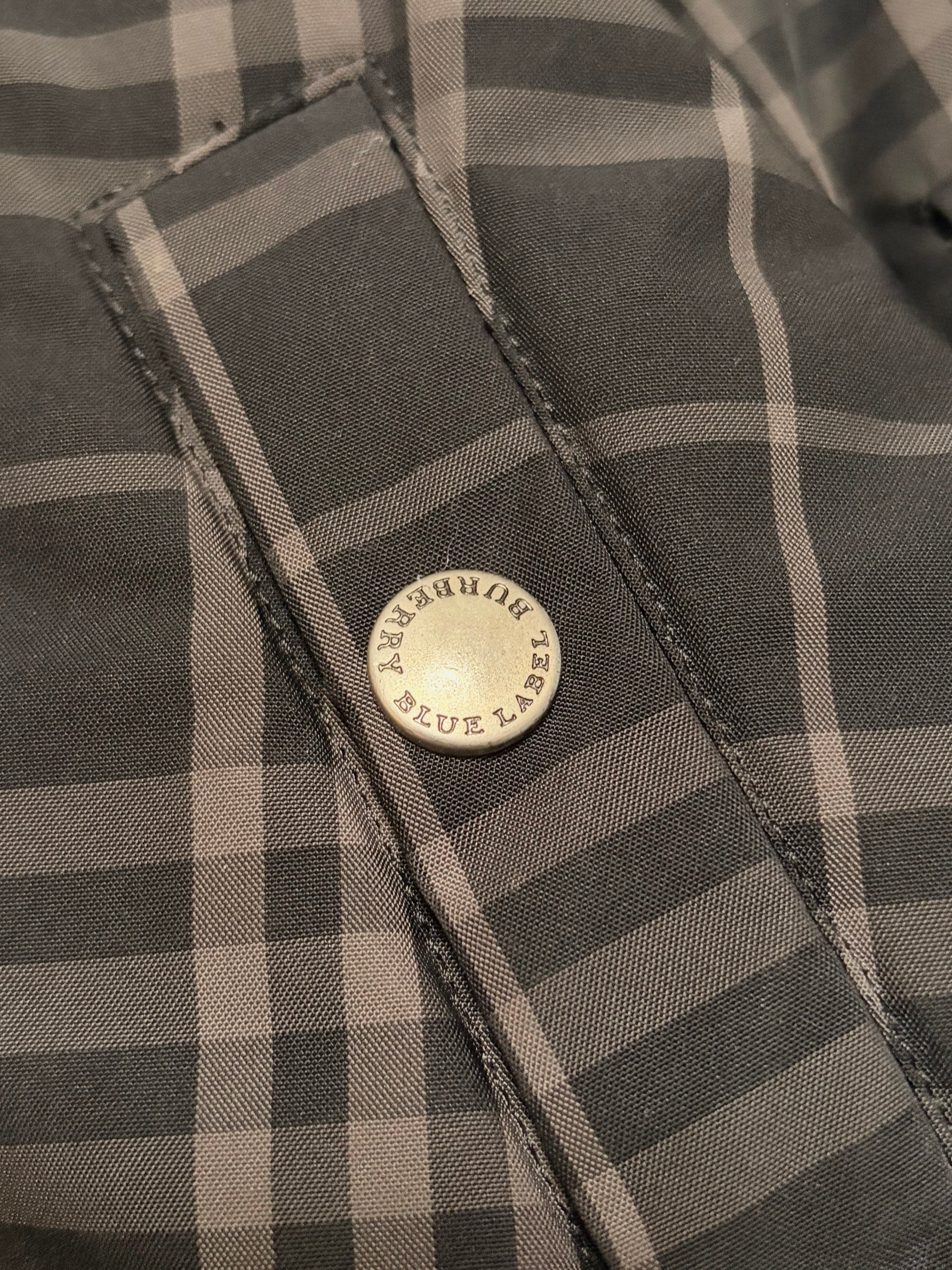 Vintage Burberry Blue Label Plaid Grey Fur Down Jacket