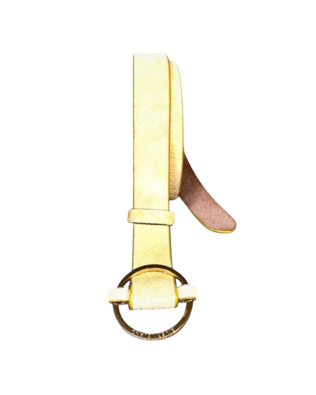 Vintage River Island Yellow Faux-Fur Leather Belt with Gold Ring Buckle - 30W
