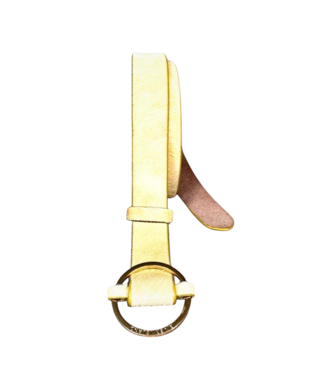 Vintage River Island Yellow Faux-Fur Leather Belt with Gold Ring Buckle - 30W