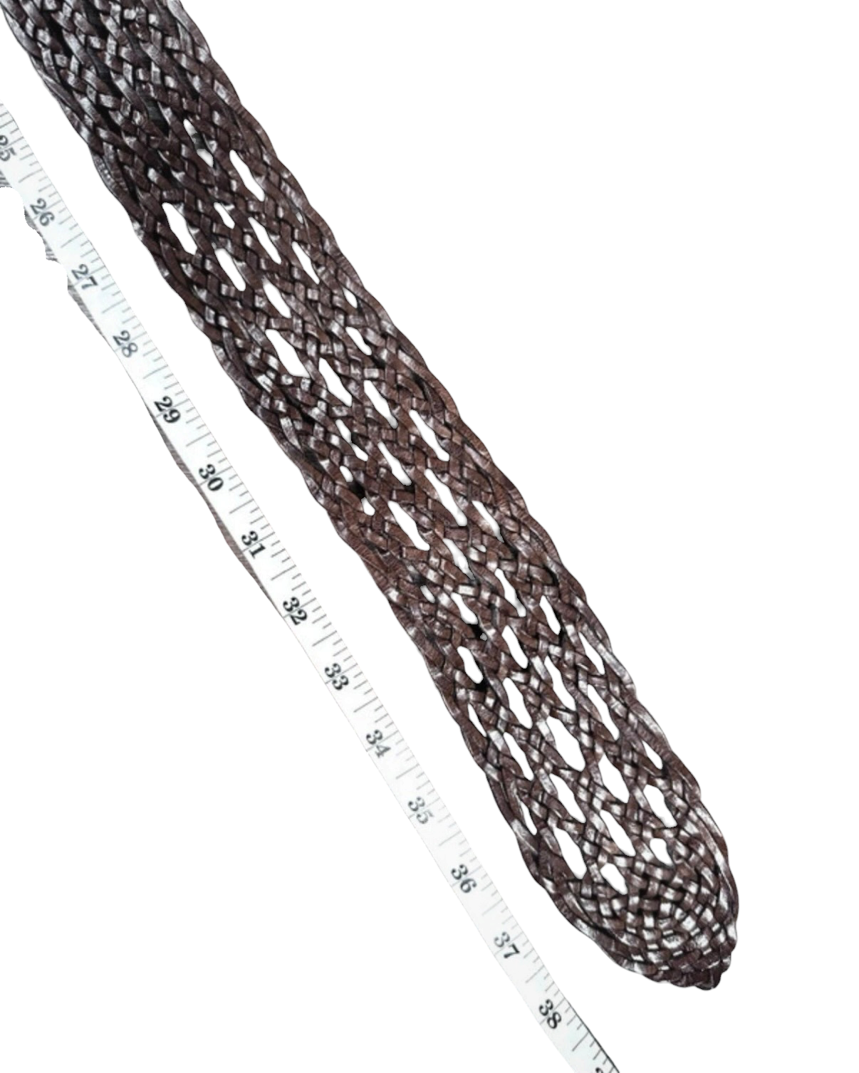 Vintage Brown Braided Leather Belt with Brass Buckle - 32W