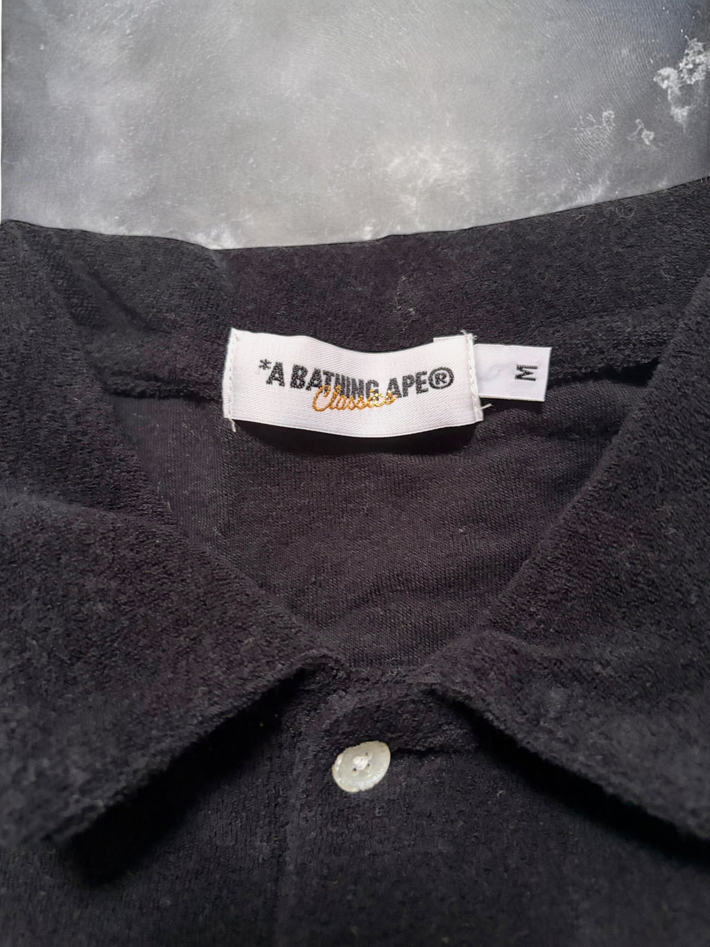 Vintage BAPE Black Cotton Cream Striped Polo Shirt