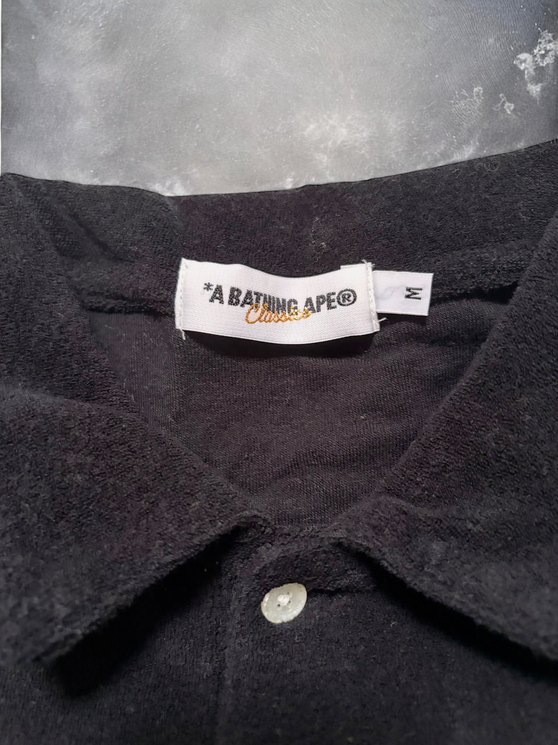 Vintage BAPE Black Cotton Cream Striped Polo Shirt