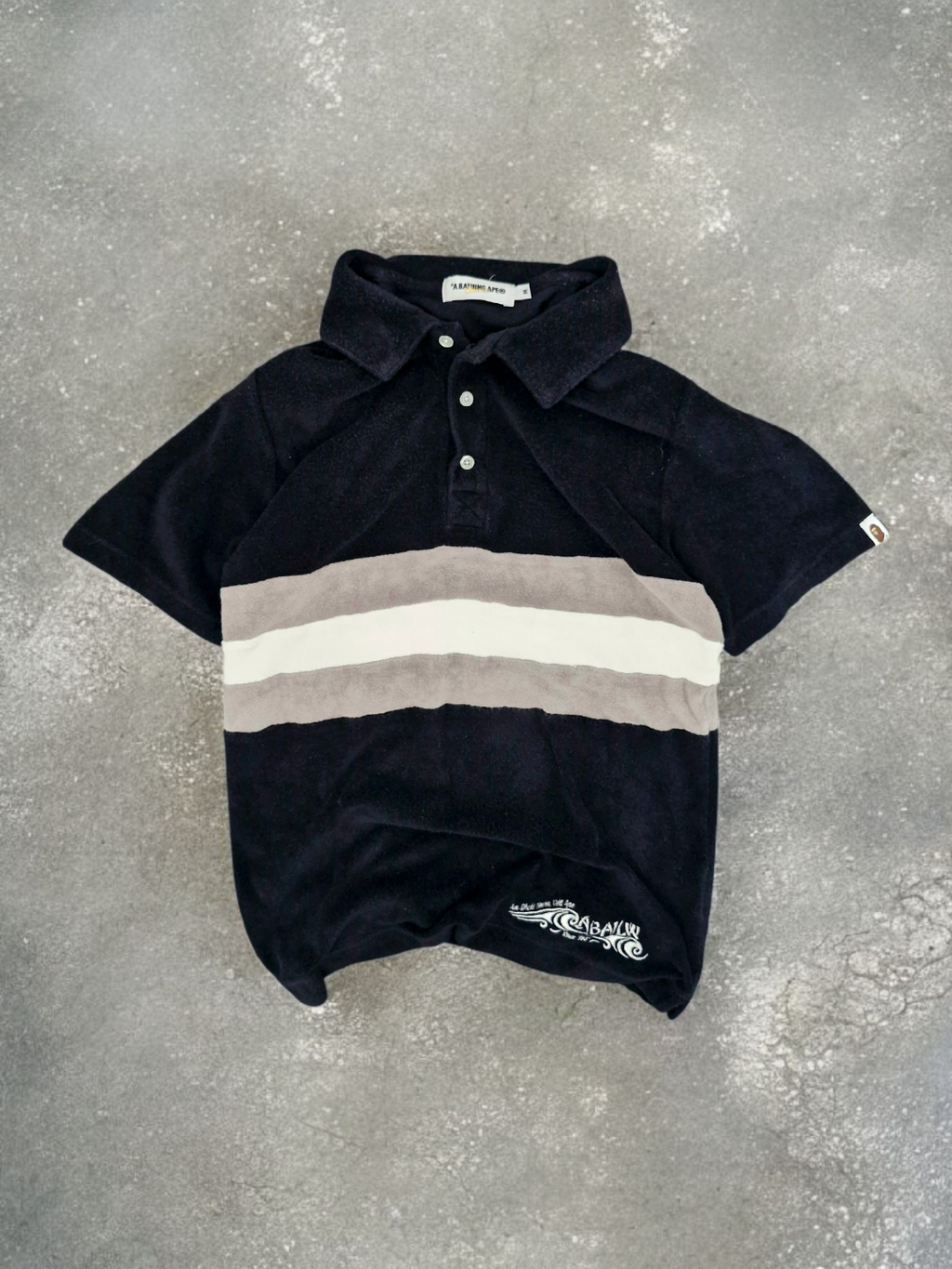 BAPE Vintage Black & Cream Stripe Polo Shirt