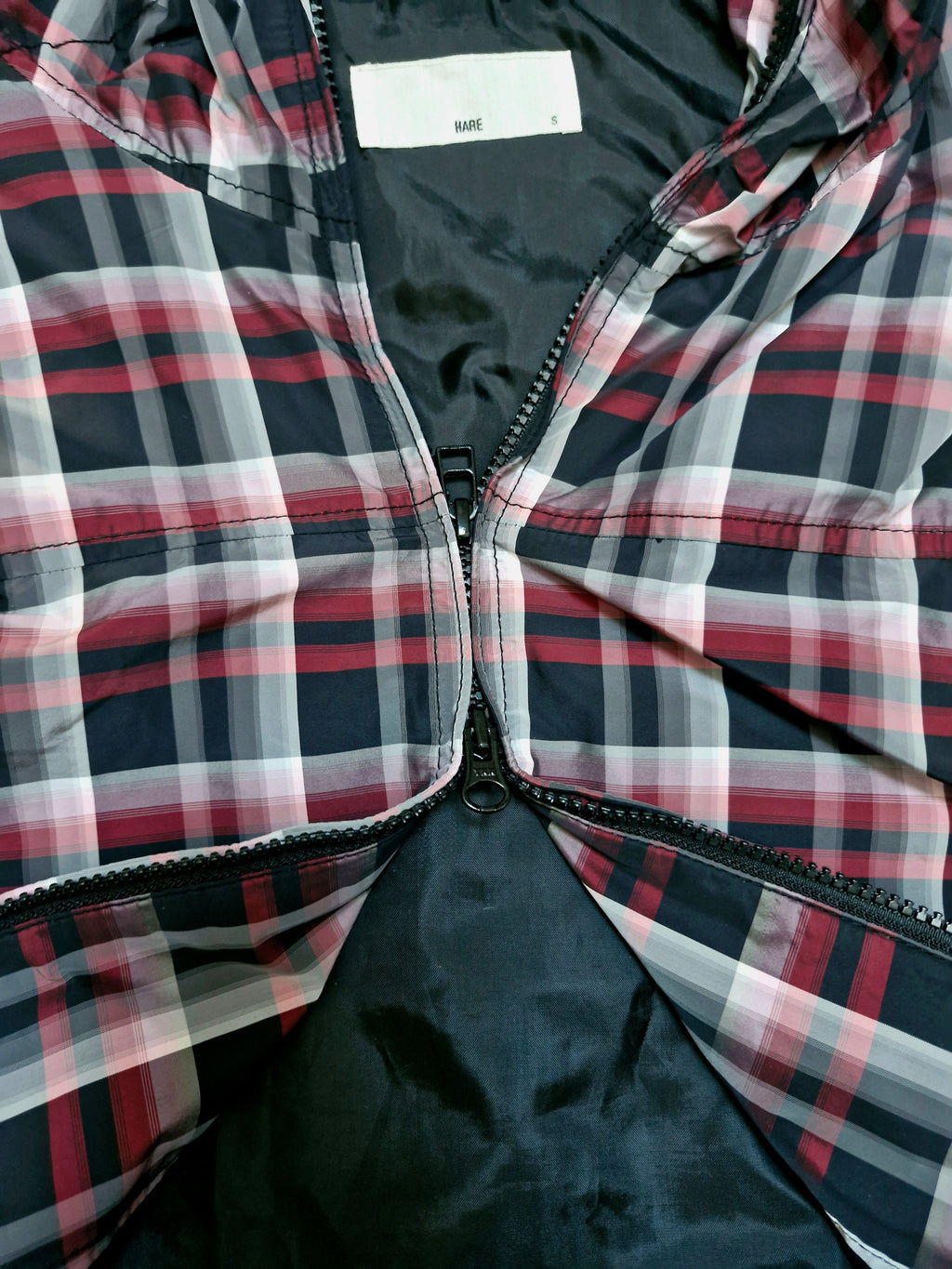 Vintage Japanese Black & Red/Pink Plaid Zip Up Technical Jacket